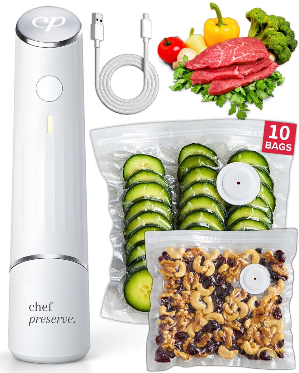 Chef Preserve compact vacuum sealer front view for quick, mess-free sealing.