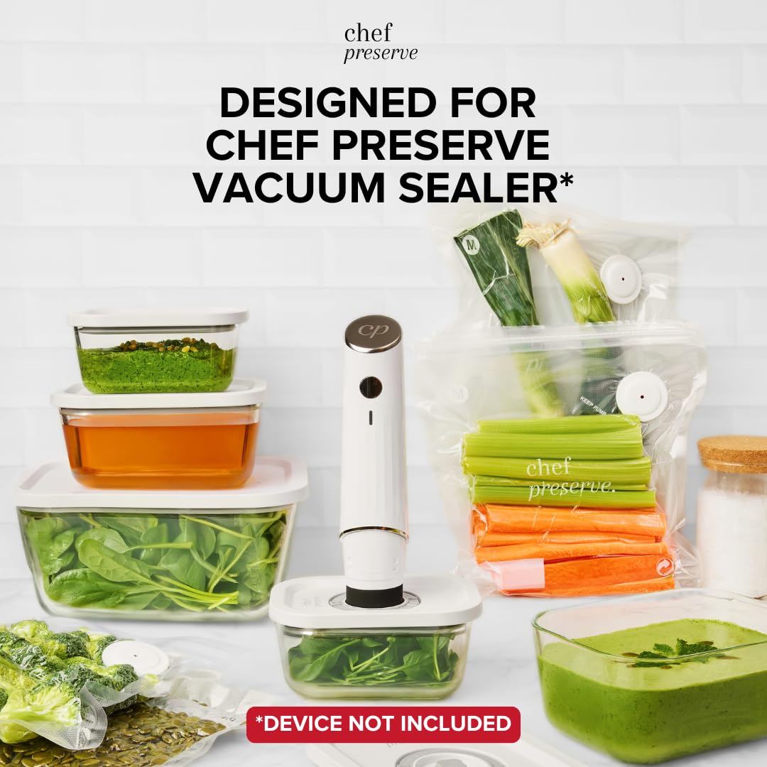 Chef Preserve glass vacuum-seal container large stackable design saves fridge space.