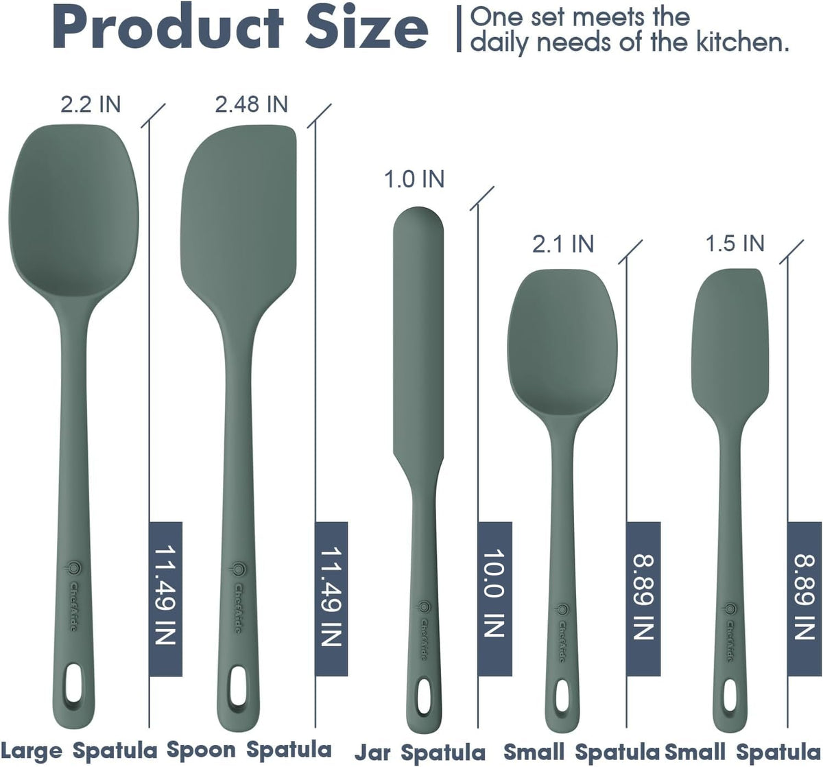 ChefAide spatula set ergonomic handle provides comfortable grip during long stirs.