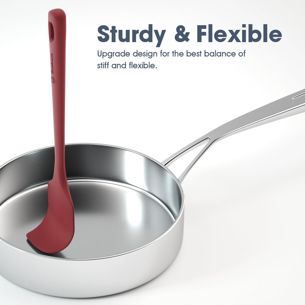 ChefAide nonstick-safe spatula protecting cookware surfaces from scratches.