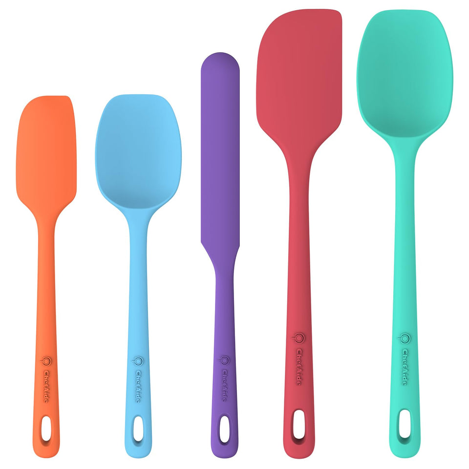 ChefAide silicone spatulas set with ergonomic handle for comfortable grip during cooking.
