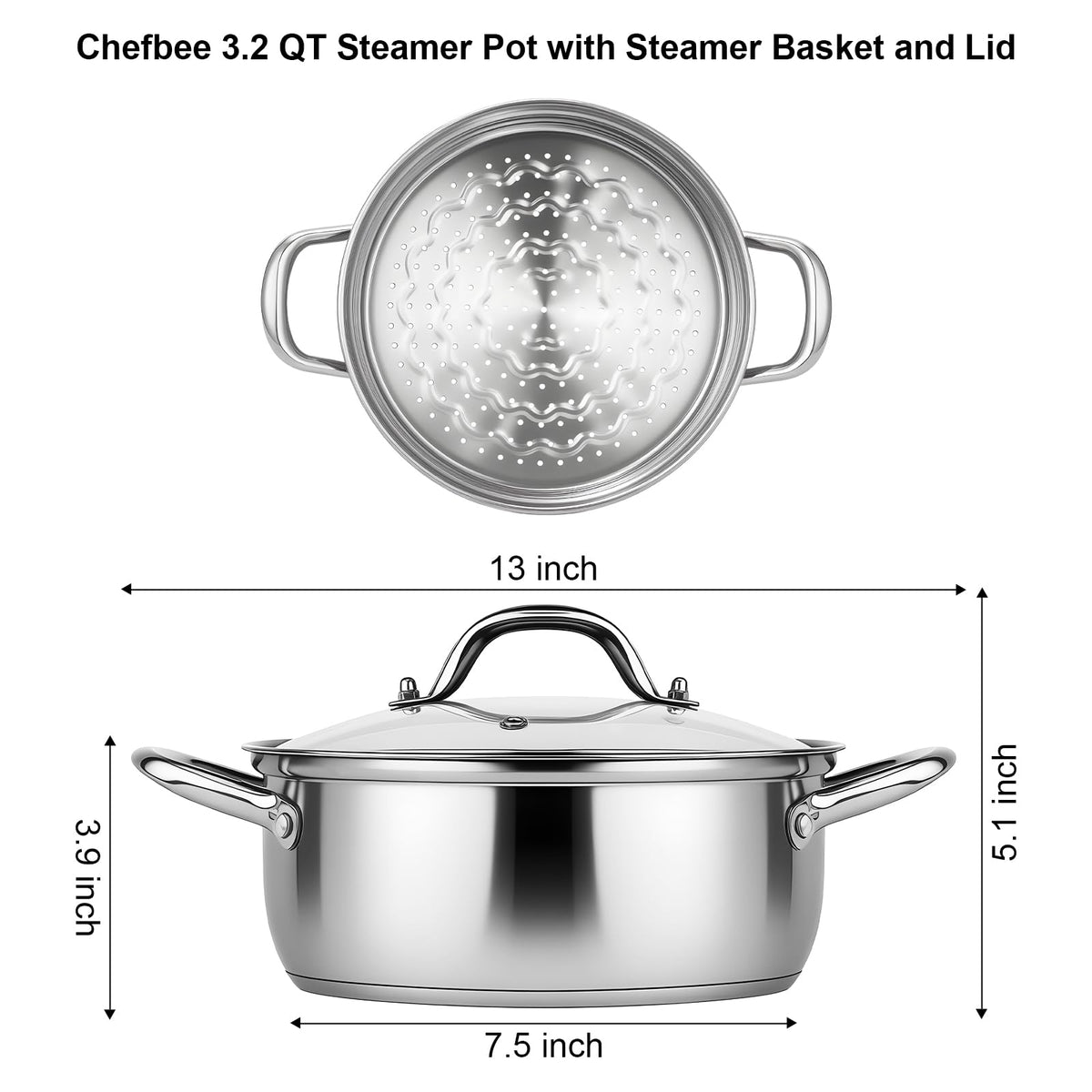 CHEFBEE steamer pot with dumplings and vegetables ready to steam