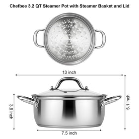 CHEFBEE steamer pot with dumplings and vegetables ready to steam