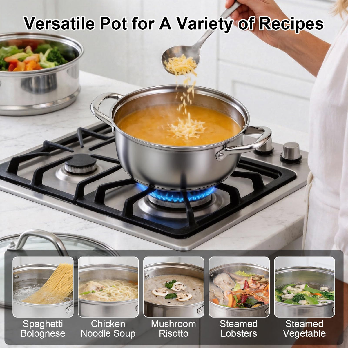 CHEFBEE steamer pot sturdy riveted handles for safe lifting