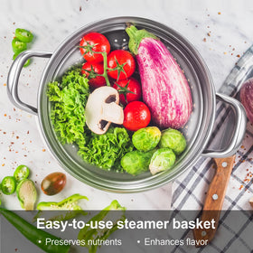 CHEFBEE steamer pot highlighting tri-ply bottom for fast even heating
