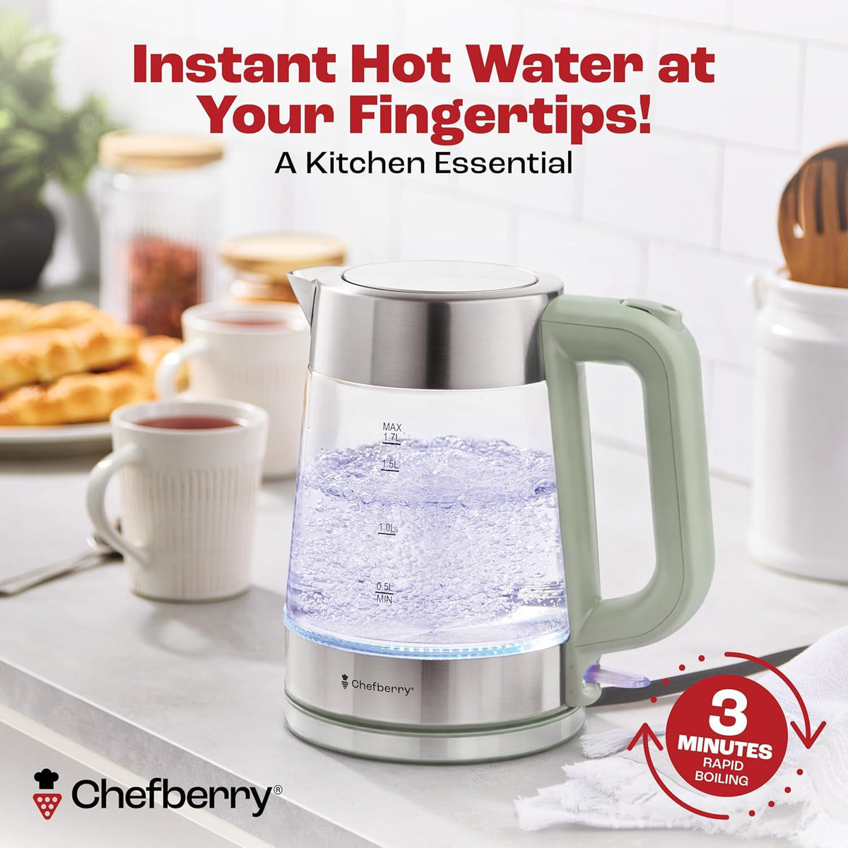 Auto shut-off feature ensures safe, unattended boiling