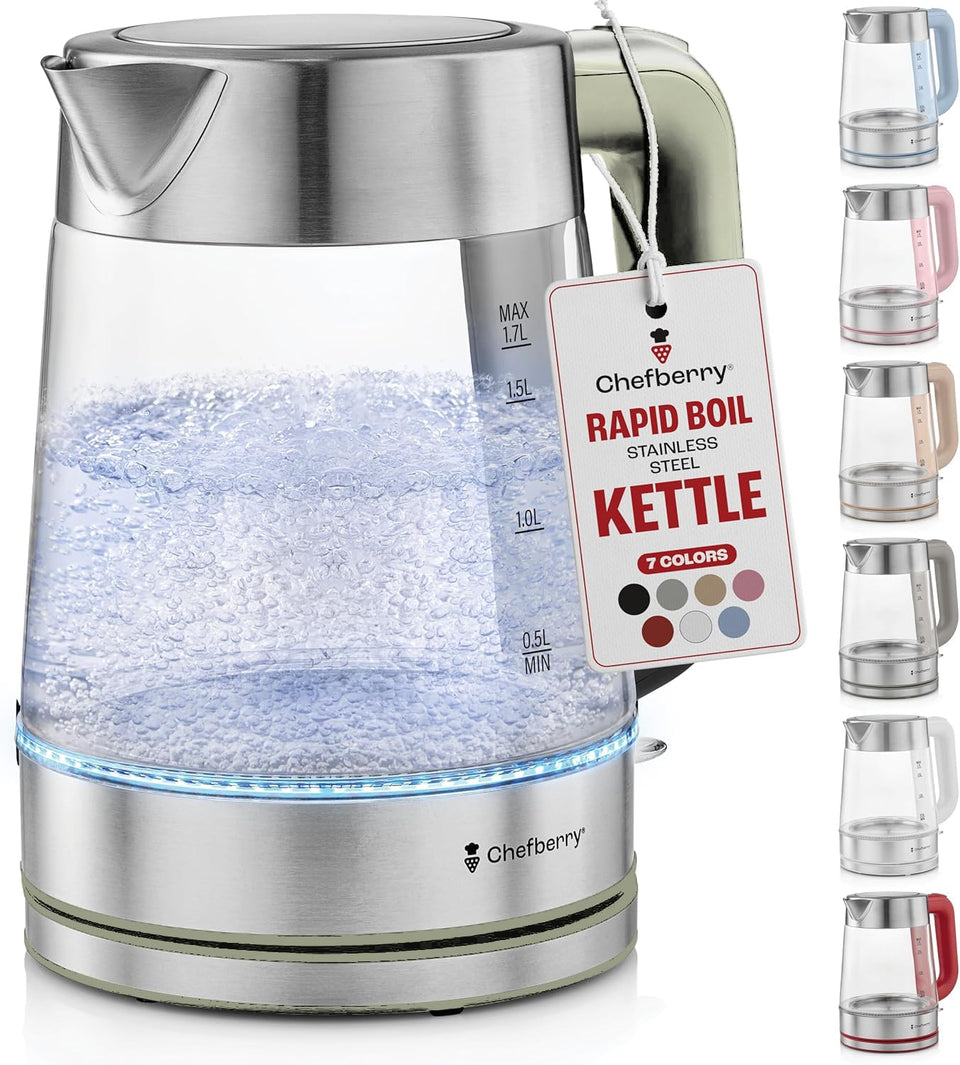 Chefberry electric kettle boiling water view for tea and coffee preparation