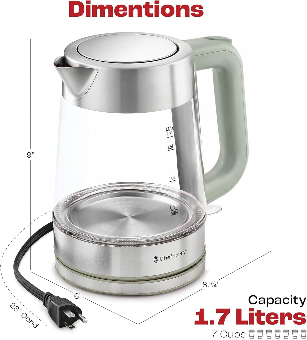 Rapid-heat 1500W boiling performance for fast beverages