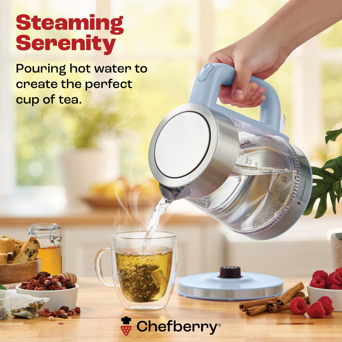 Chefberry kettle auto shut-off and boil-dry protection for safe daily use