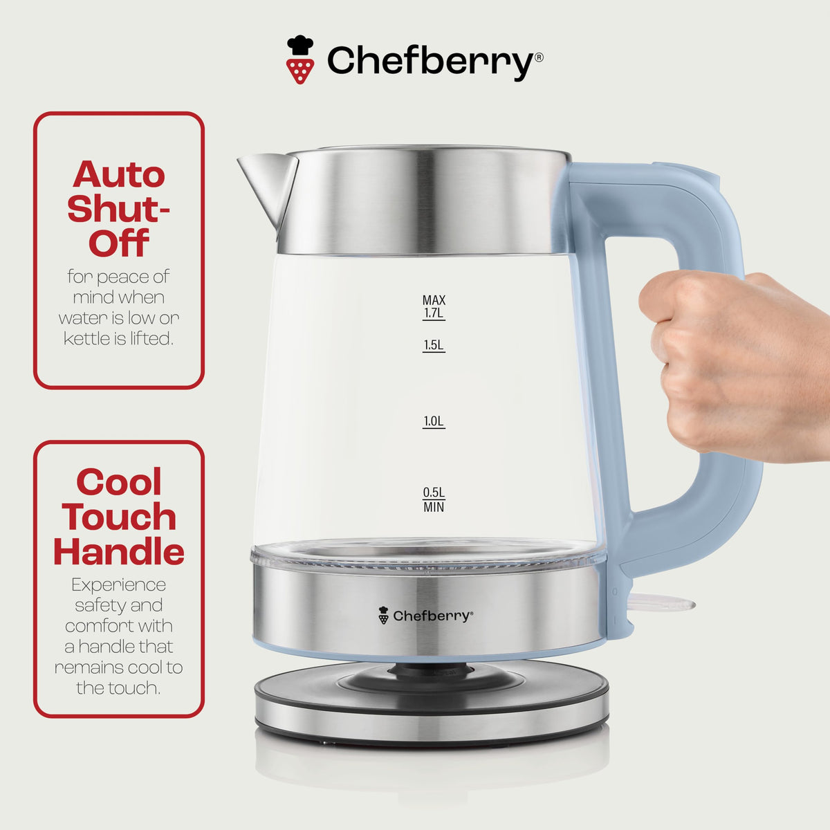 Chefberry kettle cool-touch handle for comfortable pouring