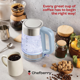 Chefberry kettle sleek glass-steel design fits modern kitchens and daily use