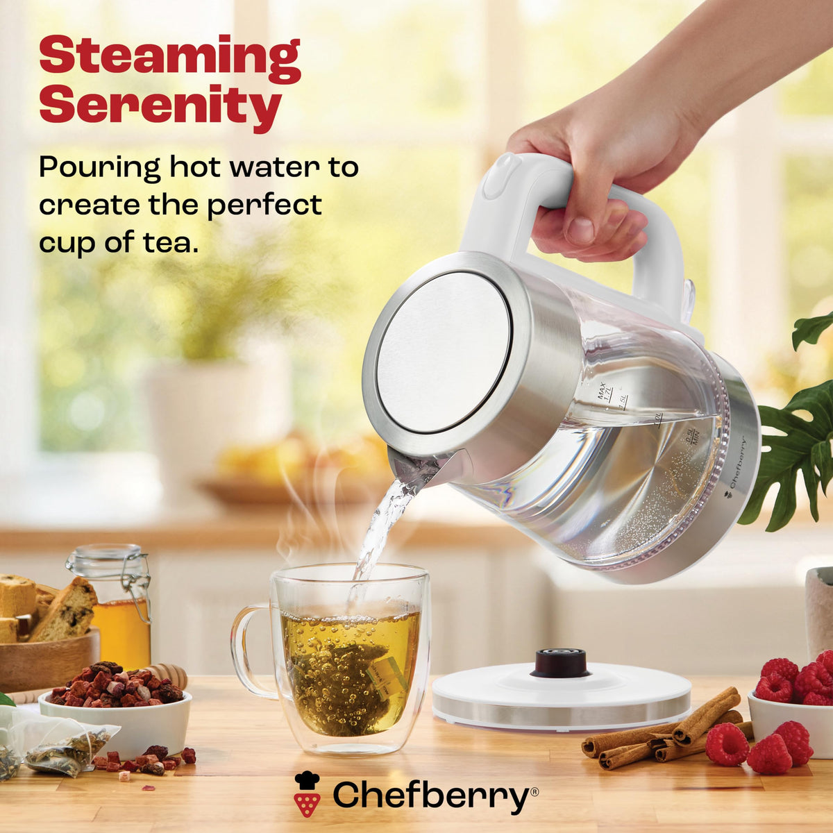 Chefberry removable stainless steel filter catches impurities at the spout for clean pours.