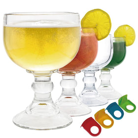 Chefcaptain margarita glass schooner showing 21.5 oz capacity with four color clips