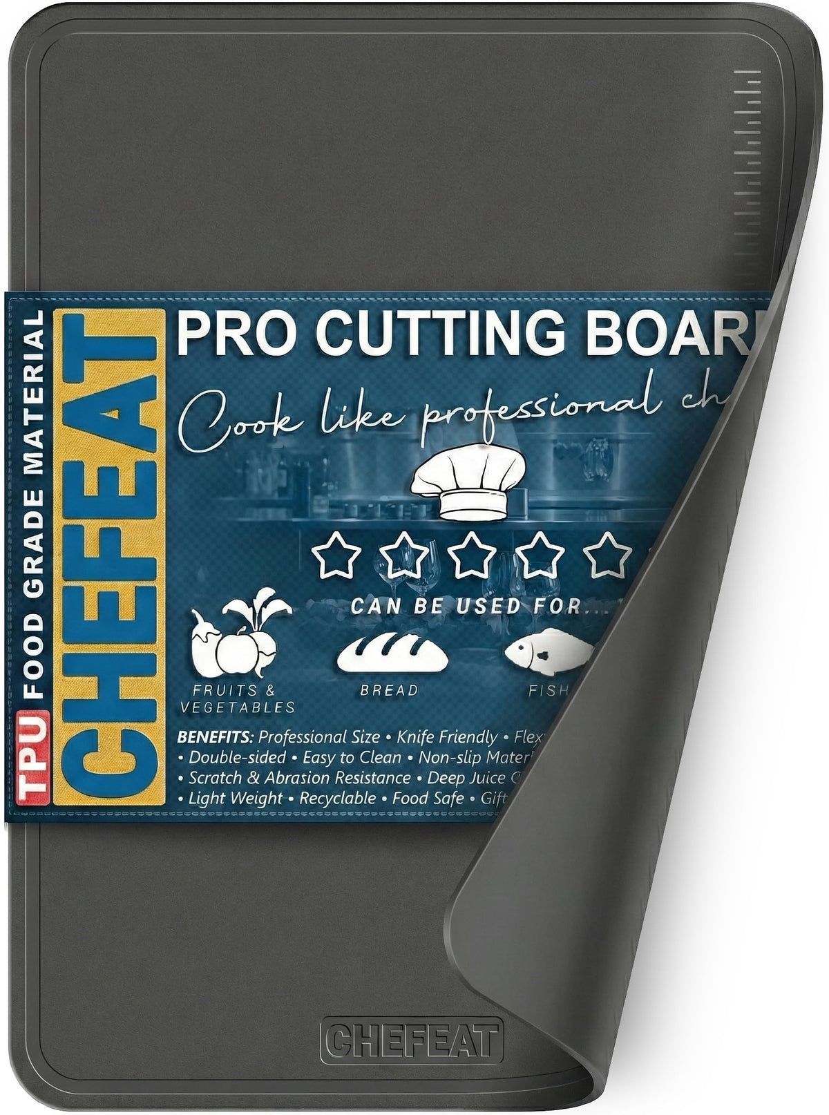 CHEFEAT extra large TPU cutting board foldable for easy storage and prep