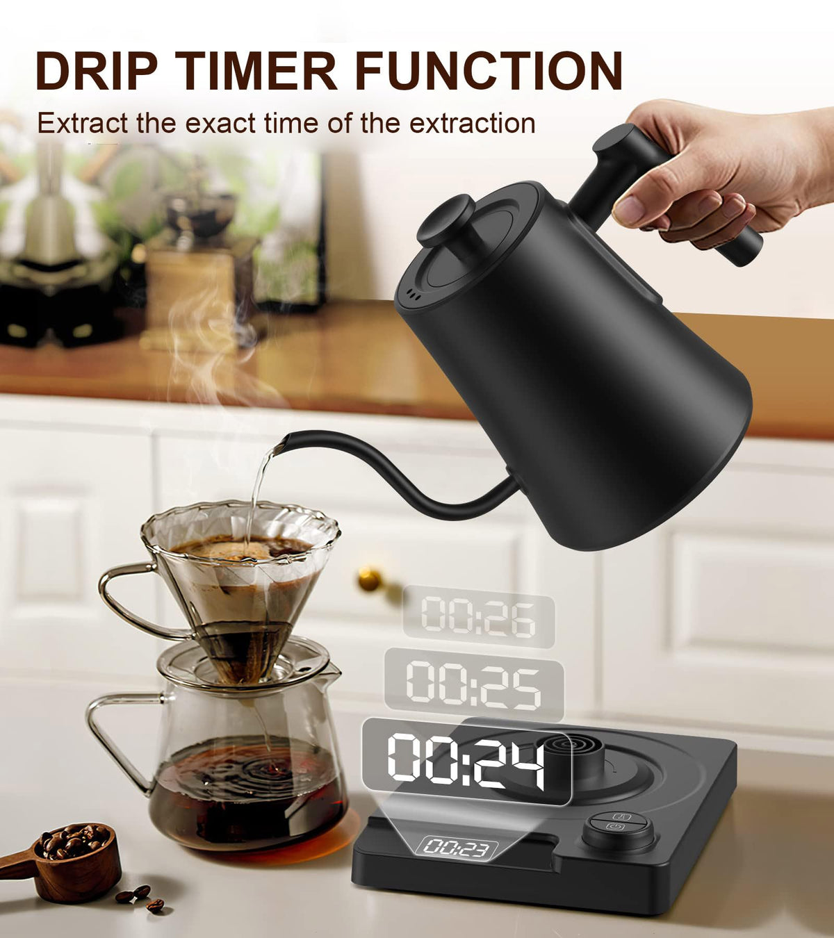 Chefess gooseneck kettle LCD displays set and real-time temperature