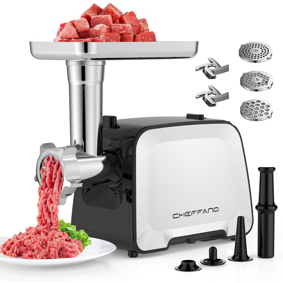 CHEFFANO Life electric meat grinder motor powers quick grinding
