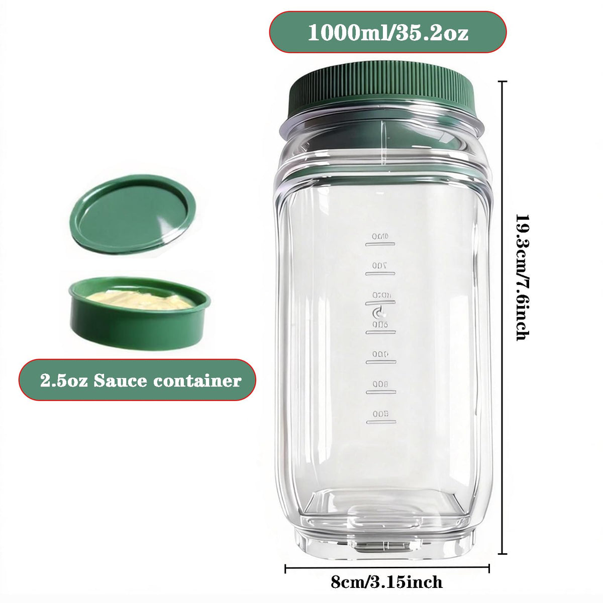 ChefktCove salad jar with integrated dressing cup keeps sauces separate until eating.