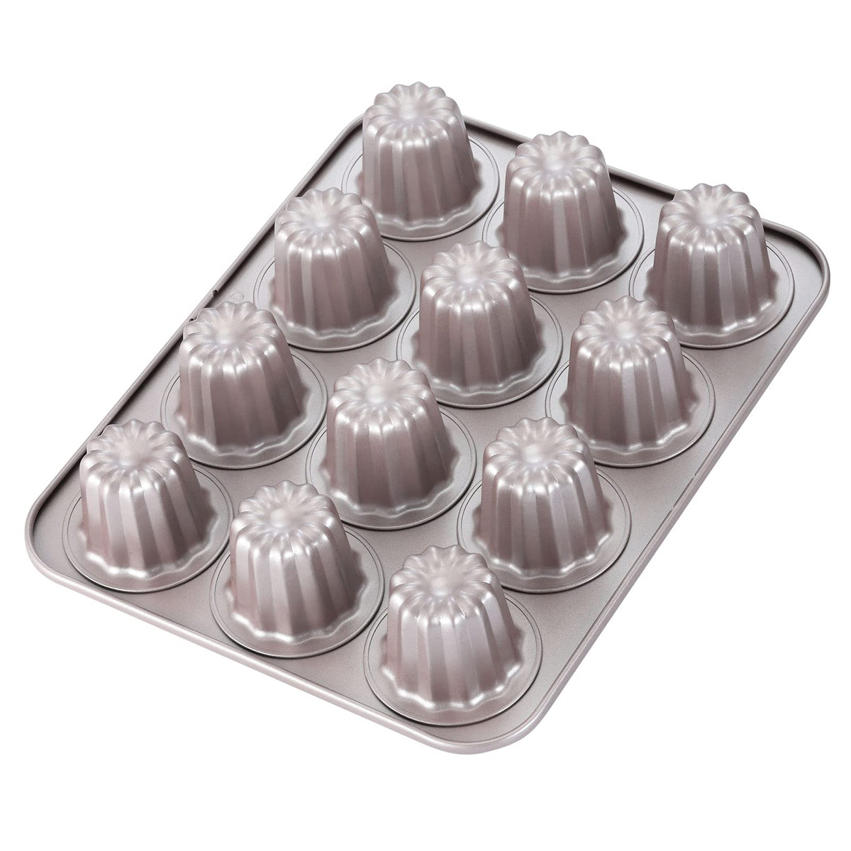 CHEFMADE Canele mold 12-cavity pan top view in champagne gold for even baking