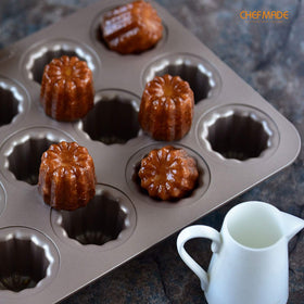 CHEFMADE Canele mold dishwasher-safe icon close-up highlighting easy cleanup