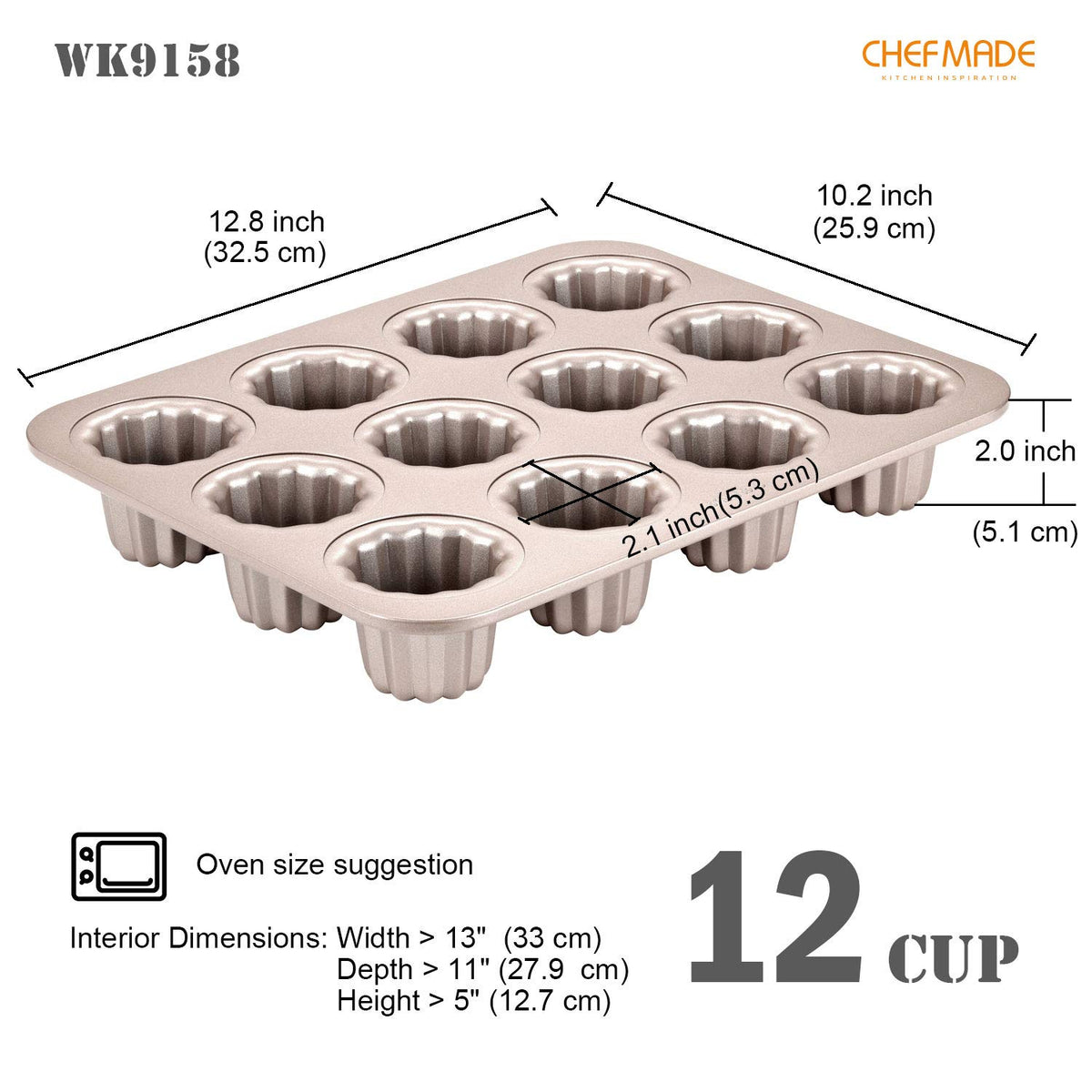 CHEFMADE Canele mold nonstick surface close-up for easy release of batter