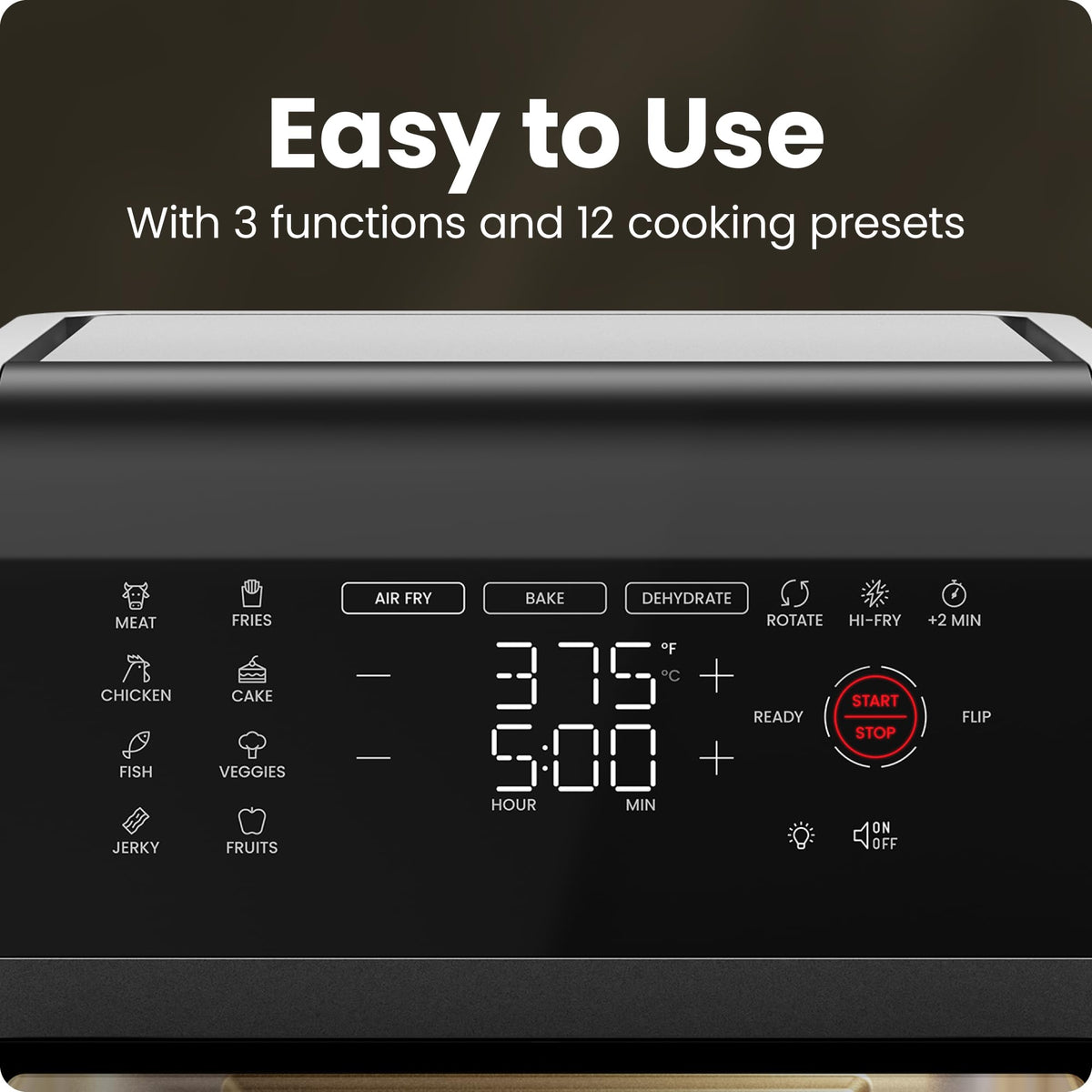 Chefman 12 presets shown on capacitive touch display for easy use