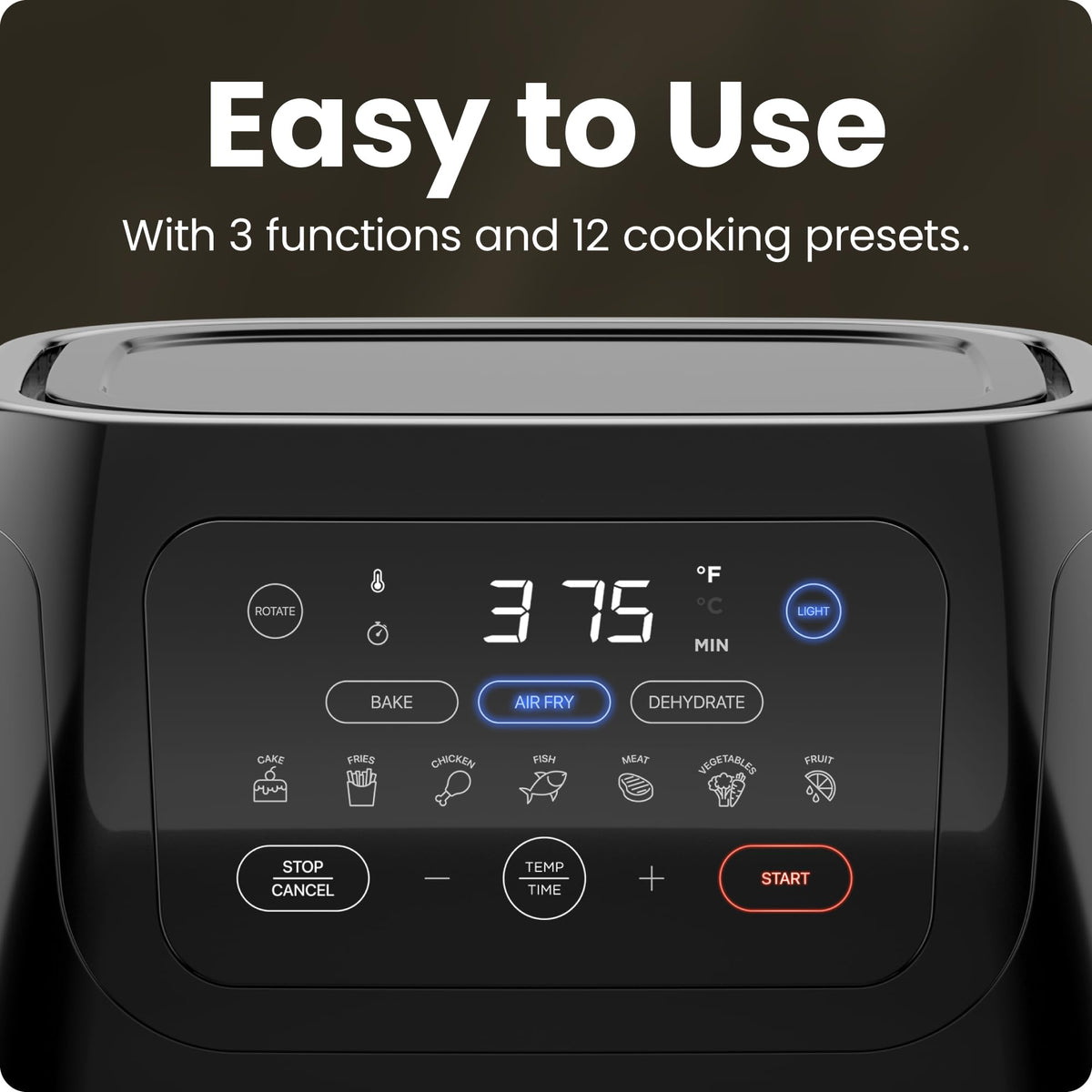 Chefman 17-presets panel simplifies quick healthy cooking options.