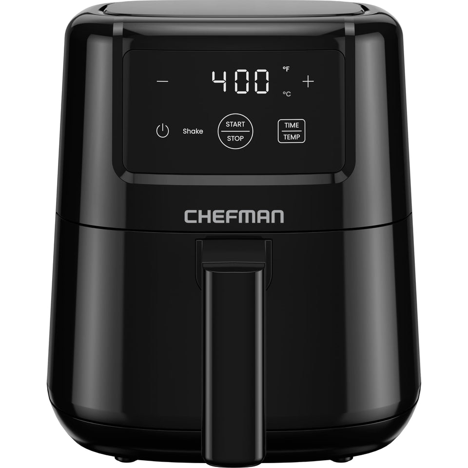 Chefman 2 Qt Mini Air Fryer on counter showing space-saving design