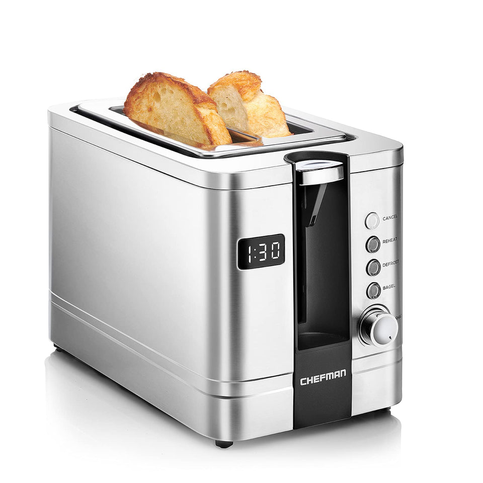 Chefman 2-Slice Toaster with a digital display enables precise browning.