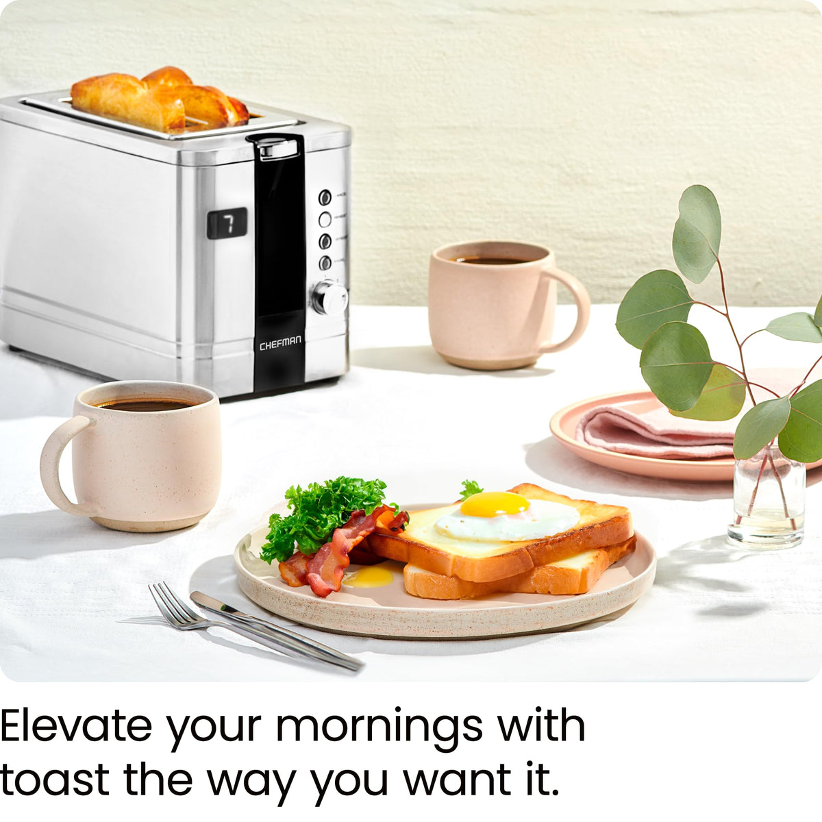 Chefman 2-Slice Toaster with extra-wide slots fits bagels and thick slices.