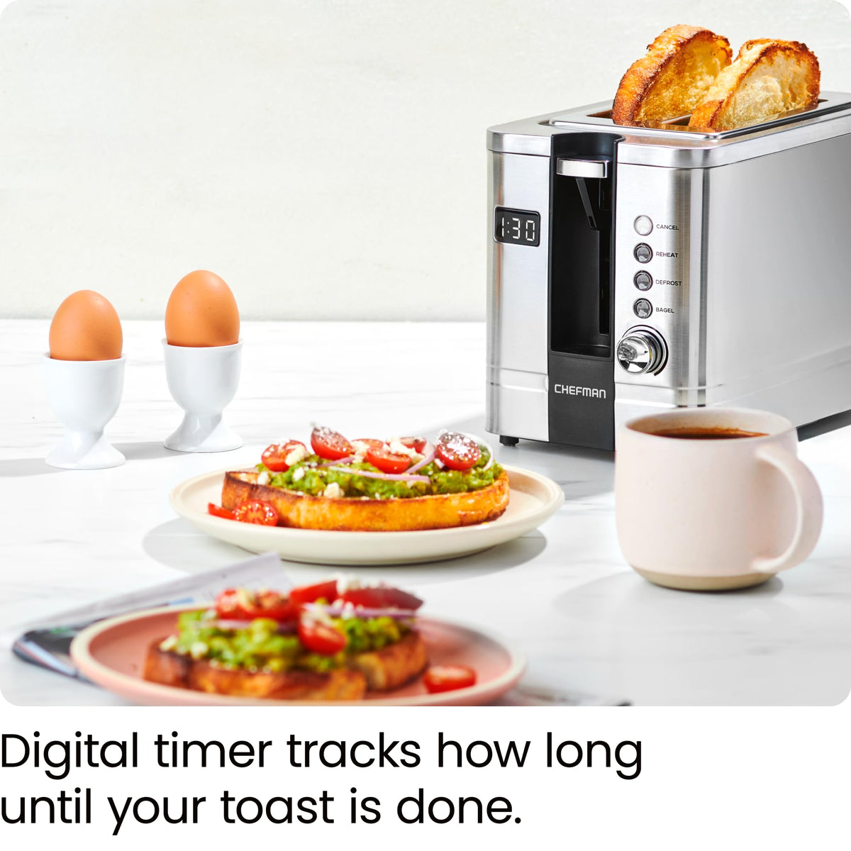 Chefman 2-Slice Toaster offers lift-assist and anti-jam for easy removal.