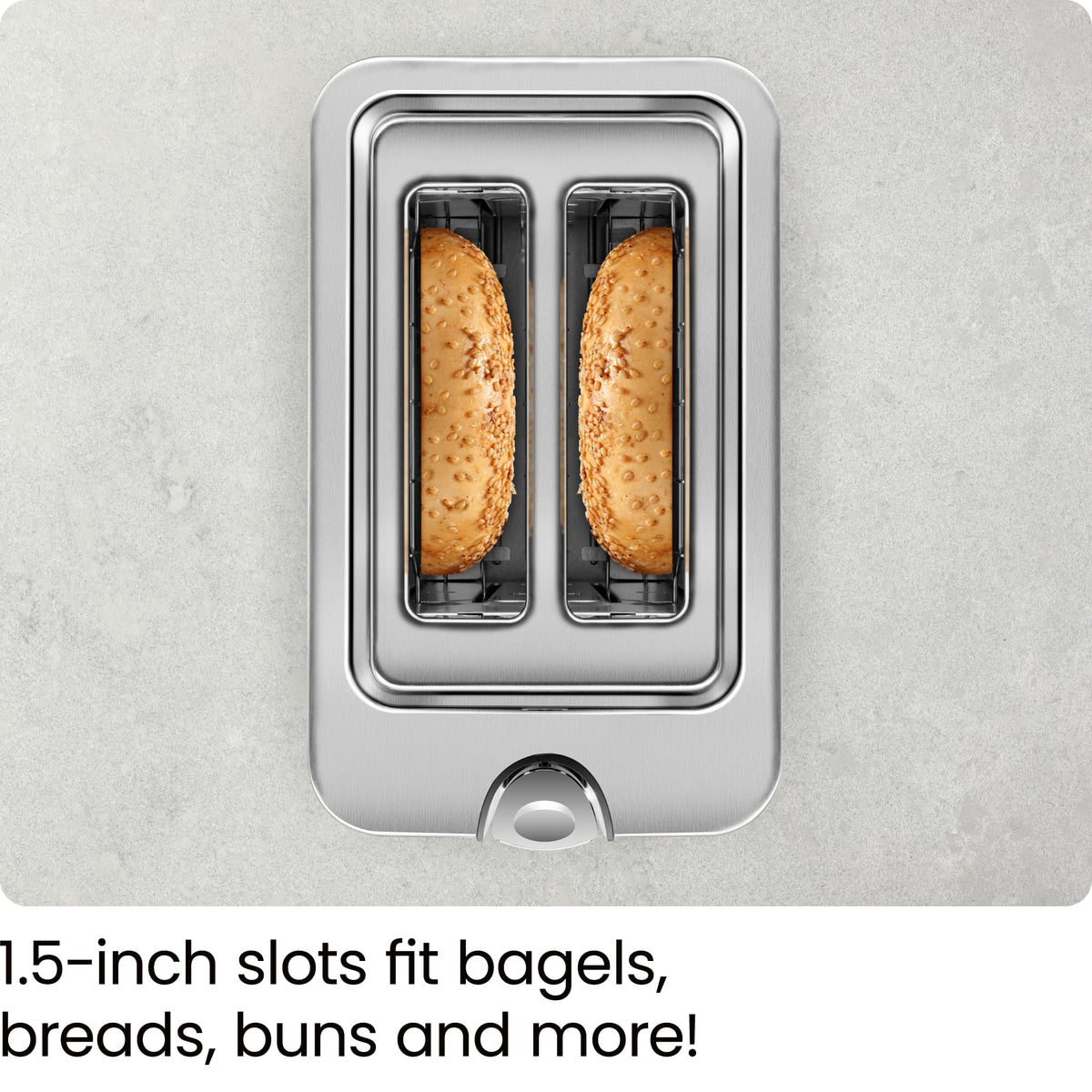 Chefman 2-Slice Toaster stainless steel finish adds a sleek look.