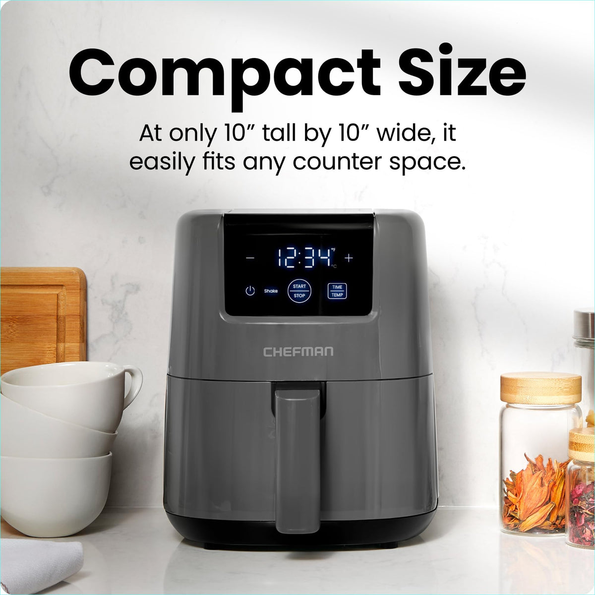 Chefman 2Qt Mini Air Fryer interior with nonstick basket for easy food release