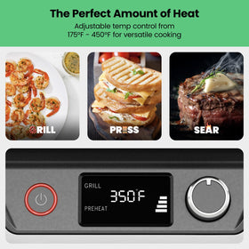 Chefman 5 in 1 Panini Press in indoor BBQ mode for burgers