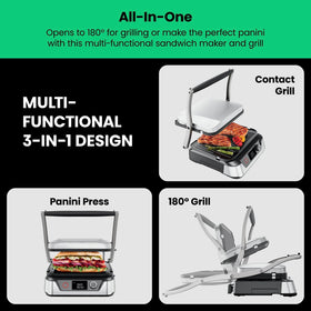 Chefman Panini Press LCD display and adjustable temperature for precise cooking