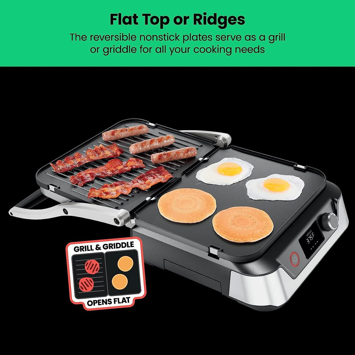 Chefman 5 in 1 Panini Press showing reversible grill plates