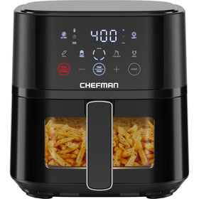 Chefman 4qt compact air fryer front view highlights space-saving design for small kitchens