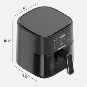 Chefman 4qt compact air fryer on counter with sleek design