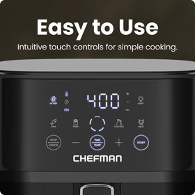 Chefman 6qt air fryer 450°F Hi-Fry for extra-crisp finishing touch.