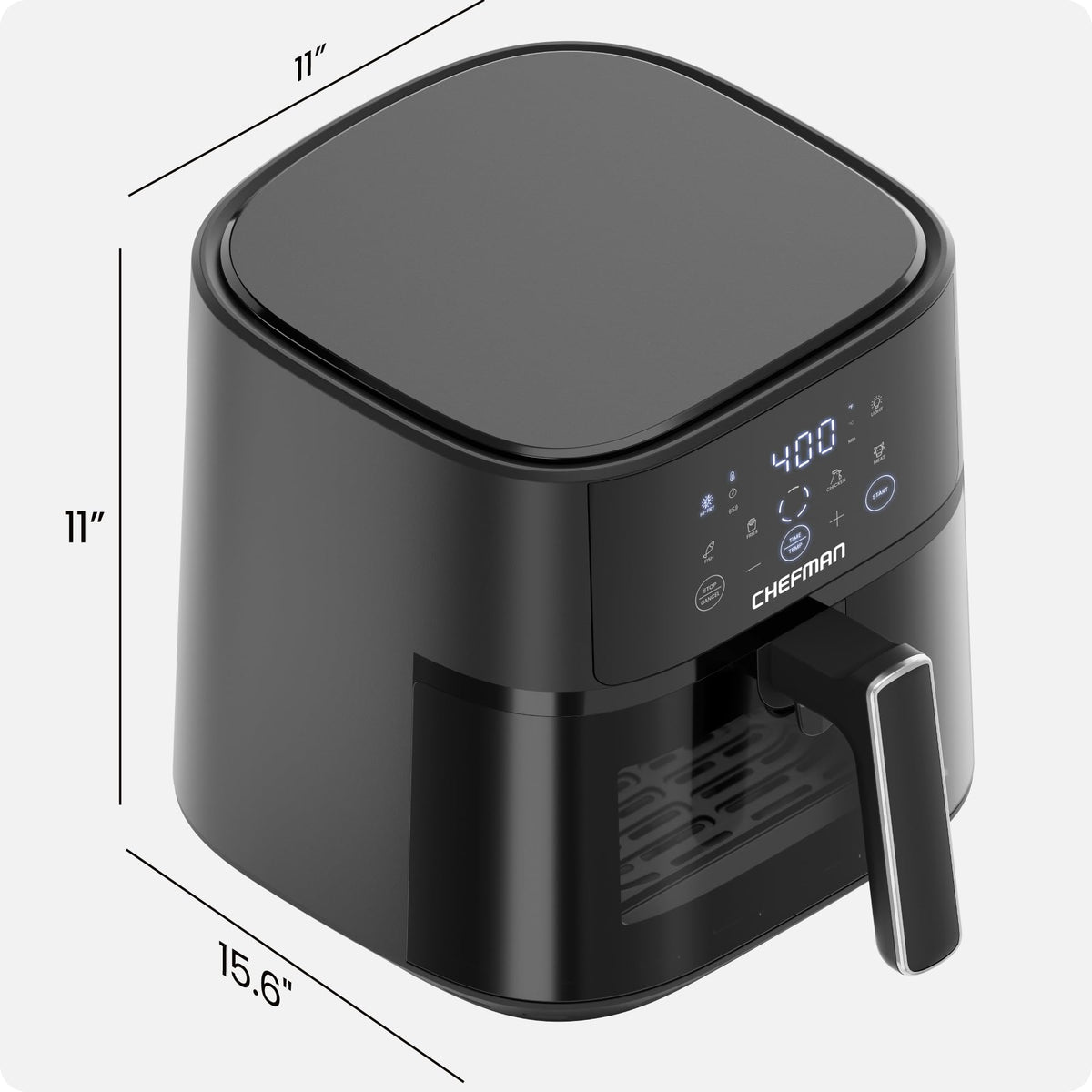 Chefman 6qt air fryer dishwasher-safe basket simplifies cleanup.