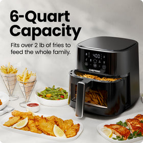 Chefman 6qt air fryer easy-view window to monitor crisping progress.