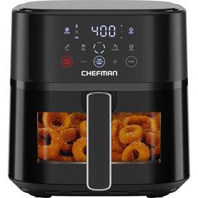 Chefman 6qt compact air fryer front view for space-saving counters.