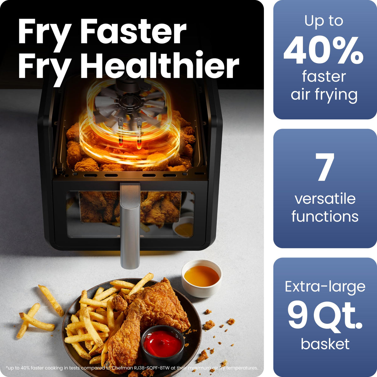Chefman TurboFry 9QT XL basket interior ready for multiple servings.