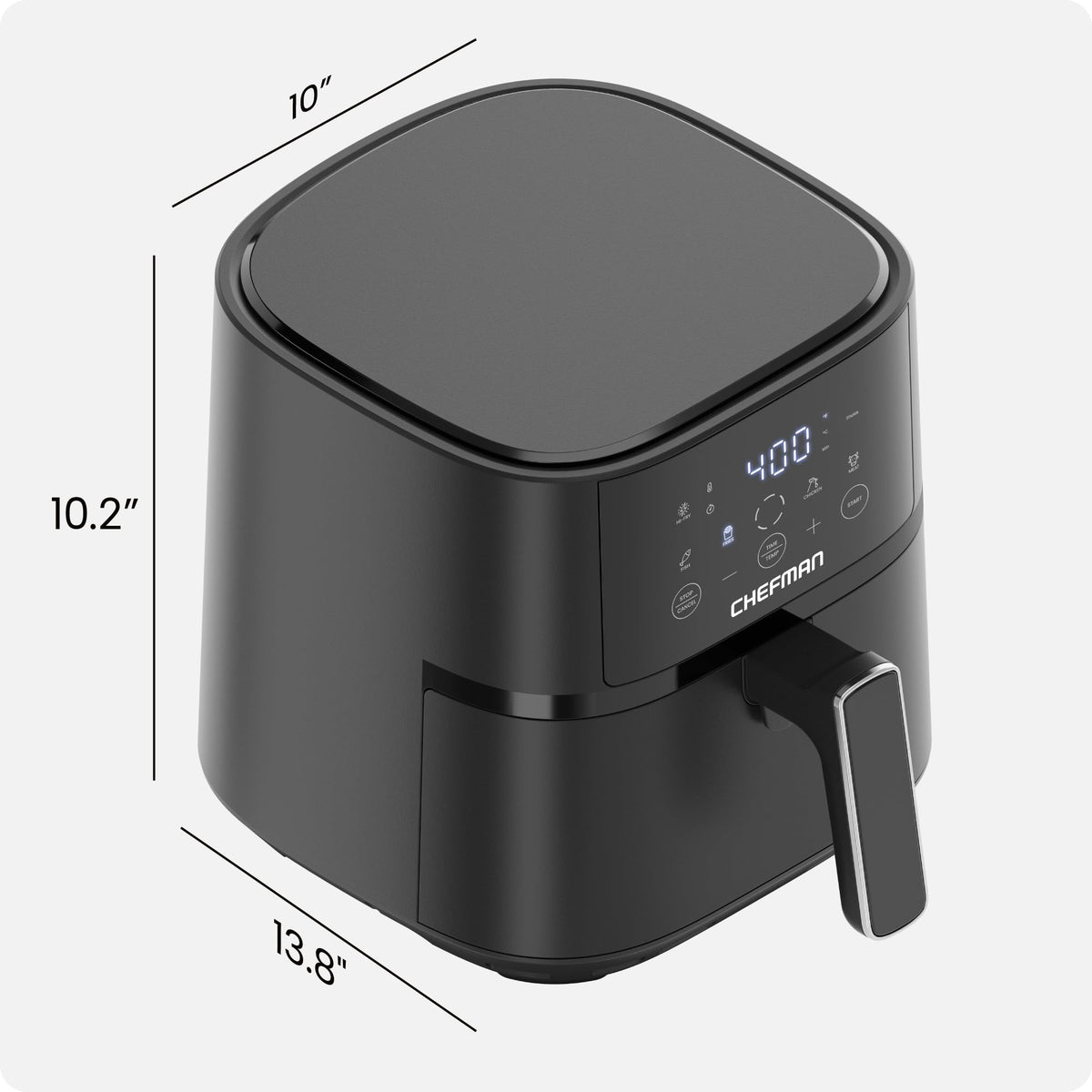 The Chefman air fryer easy-clean matte-black finish highlights stylish, simple maintenance.