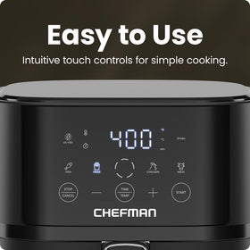 Chefman air fryer nonstick basket highlights easy cleanup with dishwasher-safe parts.