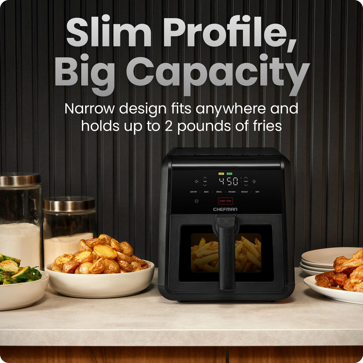Chefman TurboFry 7Qt narrow space-saving design fits compact kitchens