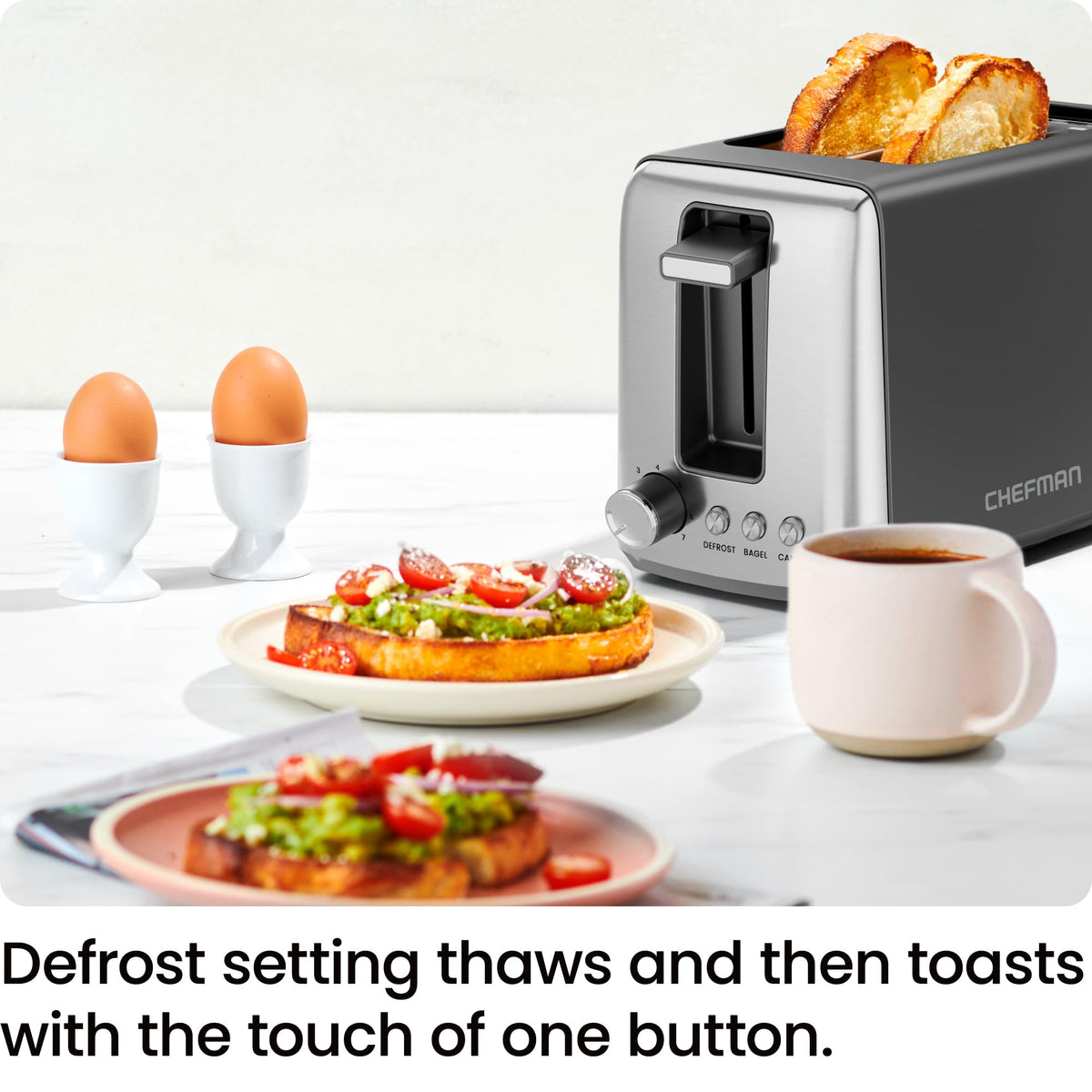 Chefman anti jam technology prevents sticking and burnt toast