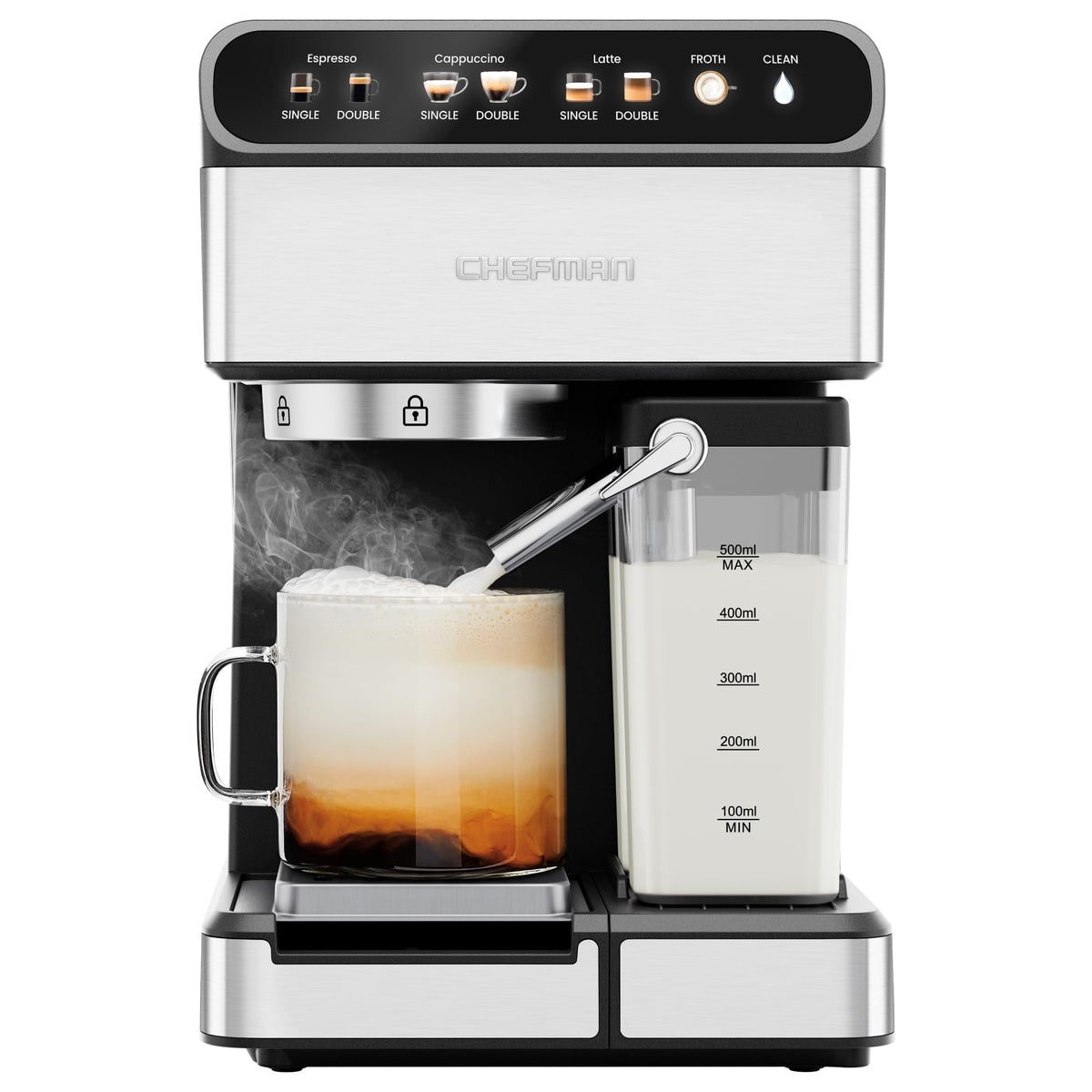 Chefman Cafemaster Pro espresso machine front view for a stylish home setup