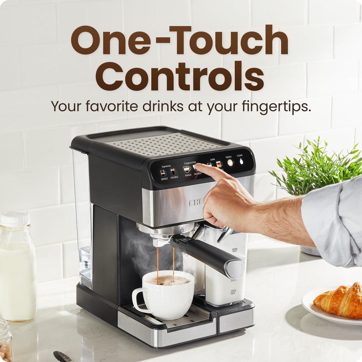 Chefman Cafemaster Pro steam wand dispenses silky milk into your mug