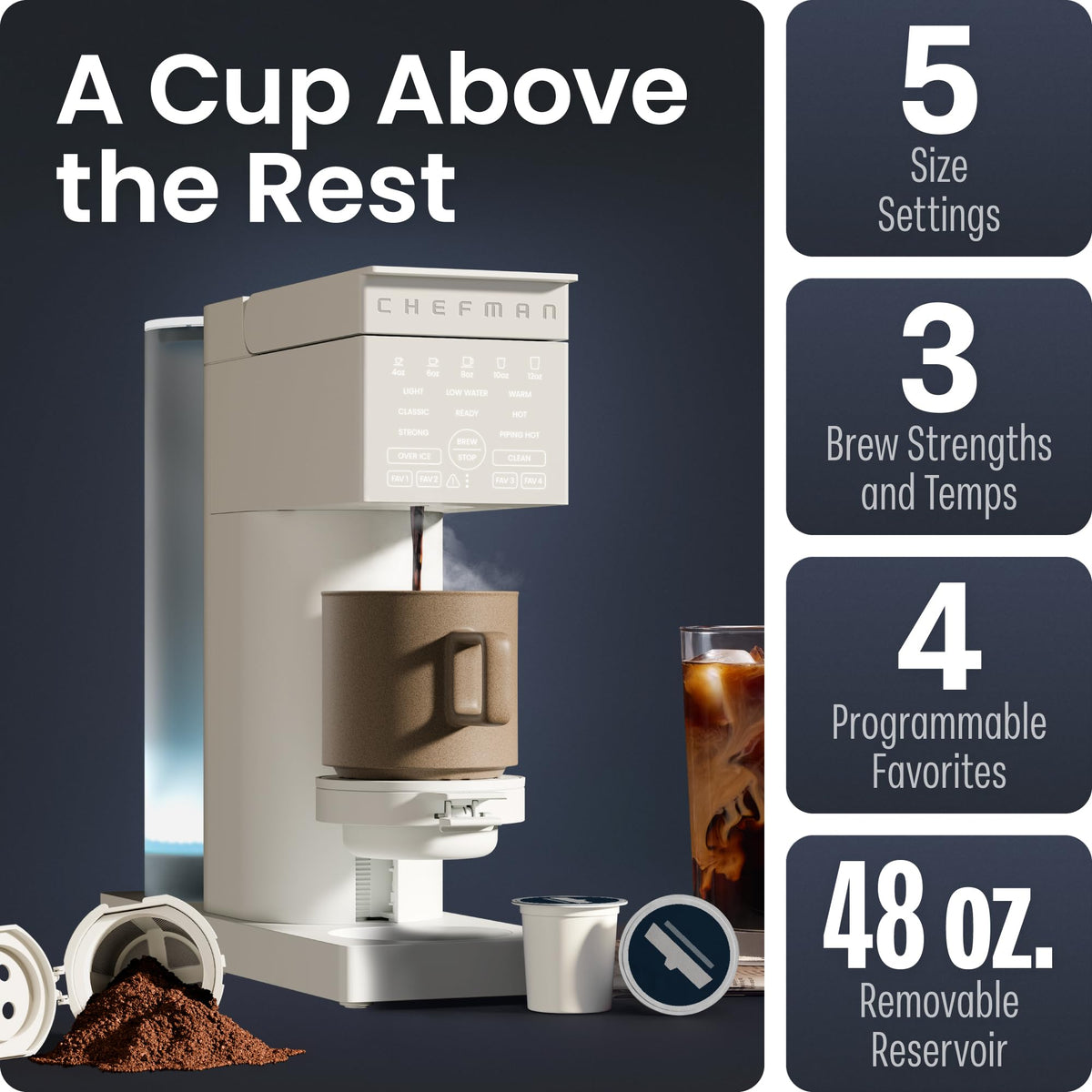 Chefman Caffeinator compatible with pods and grounds using reusable filter