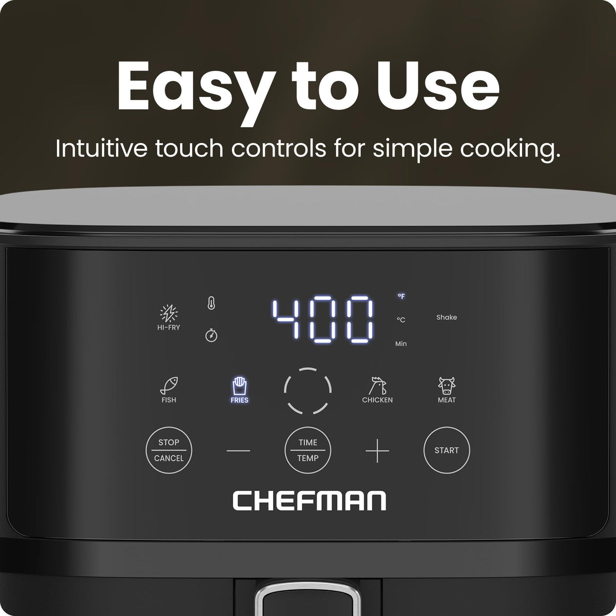 Chefman compact 6qt design fits small kitchens and counters.
